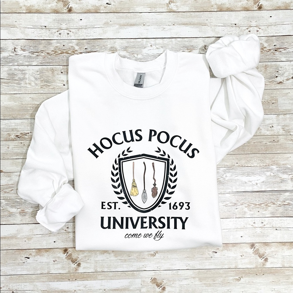 White Hocus Pocus University crewneck sweatshirt, Halloween sweatshirt